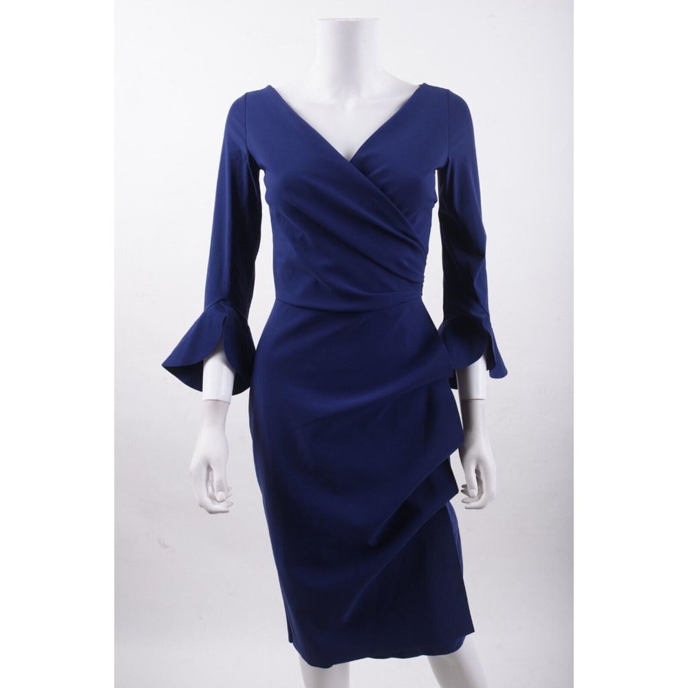 Chiara Boni Womens Triana Sheath Dress Ruffle Sz 6 Blue I wanted black.